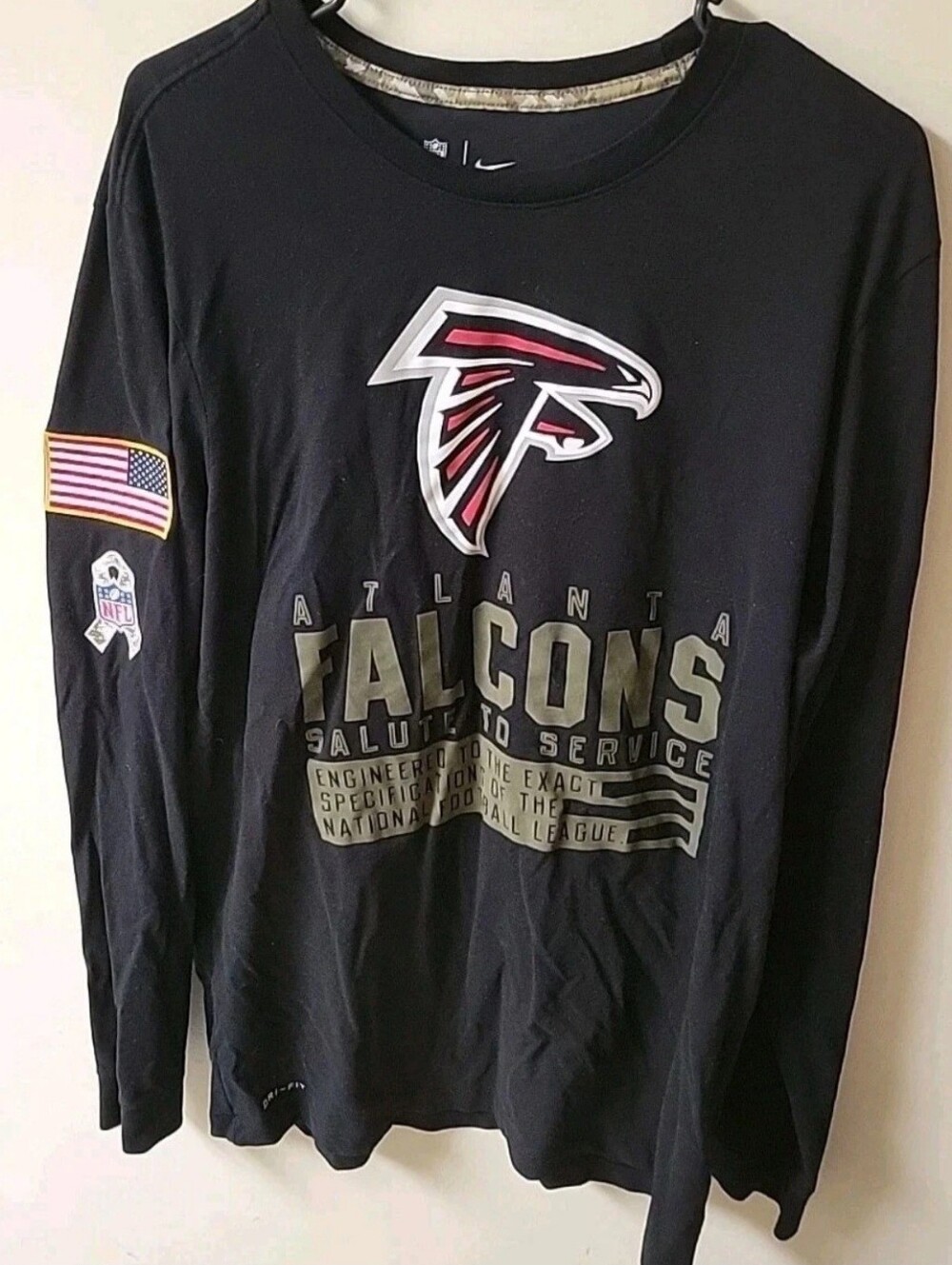 Atlanta Falcons Nike Tee SHIRT Size L Falcon Logo Patch Flag